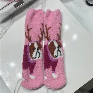 Pink Bulldog Fuzzy Socks
